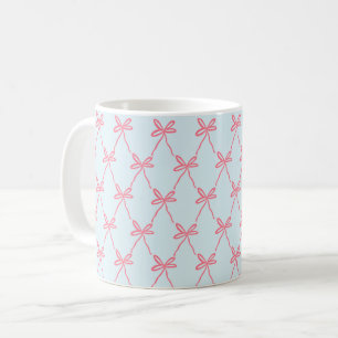 Pink Bow Coquette Muster auf Blue Kaffeetasse
