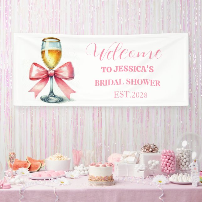 Pink Bow Coquette Prosecco Brautparty Banner (Party)