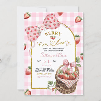 Pink Bow Coquette Strawberry Gingham Bridal Shower Einladung