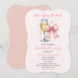 Pink Bow Coquette Wasserfarbe Junggeselinnen-Absch Einladung