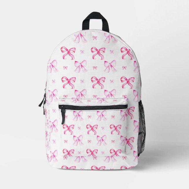 Pink Bow Coquette Wasserfarbe Niedlich Bedruckter Rucksack (Vorderseite)