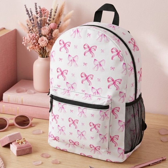 Pink Bow Coquette Wasserfarbe Niedlich Bedruckter Rucksack (Von Creator hochgeladen)
