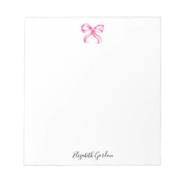 Pink Bow Coquette Watercolor Cute Custom Name Notizblock