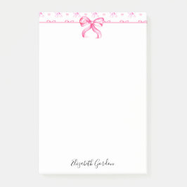 Pink Bow Coquette Watercolor Cute Custom Name Post-it Klebezettel
