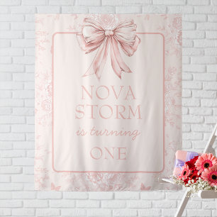 Pink Bow Coquette Whimsy Town Custom Begrüßungszei Wandteppich