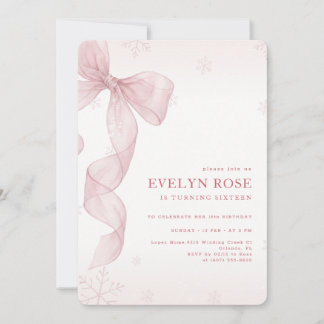 Pink Bow Coquette Winter 16th Birthday Party Einladung
