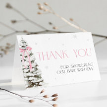 Pink Bow Coquette Winter Wonderland Thank You