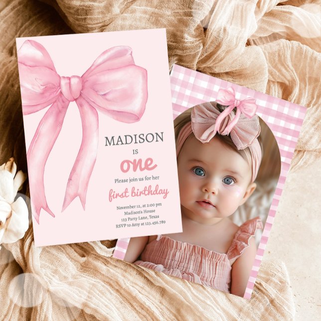 Pink Bow Coquette wird ein Mädchen erster Geburtst Einladung (Von Creator hochgeladen)