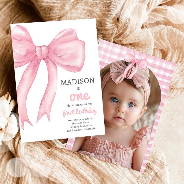 Pink Bow Coquette wird ein Mädchen erster Geburtst Einladung (Von Creator hochgeladen)