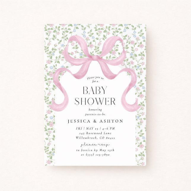 Pink Bow Cotattecore Blumenbaby Dusche Einladung (Von Creator hochgeladen)