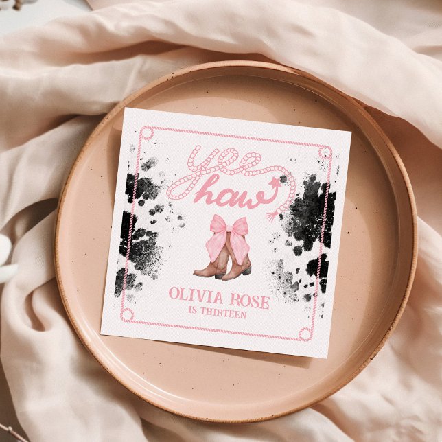 Pink Bow & Cowgirl Boots Coquette Western Geburtst Serviette (Von Creator hochgeladen)