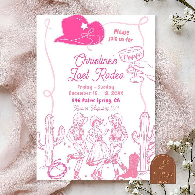 Pink Bow Cowgirl Letztes Rodeo Bachelorette Wochen Einladung (Von Creator hochgeladen)
