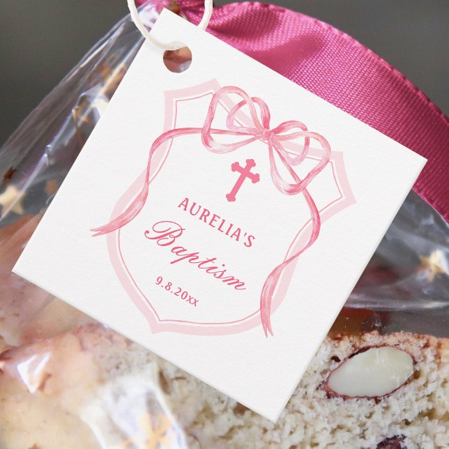Pink Bow Crest Baptism Favoriser les étiquettes (Créateur téléchargé)