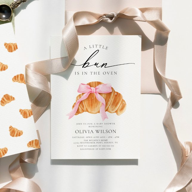 Pink Bow Croissant Babydusche Einladung (Von Creator hochgeladen)