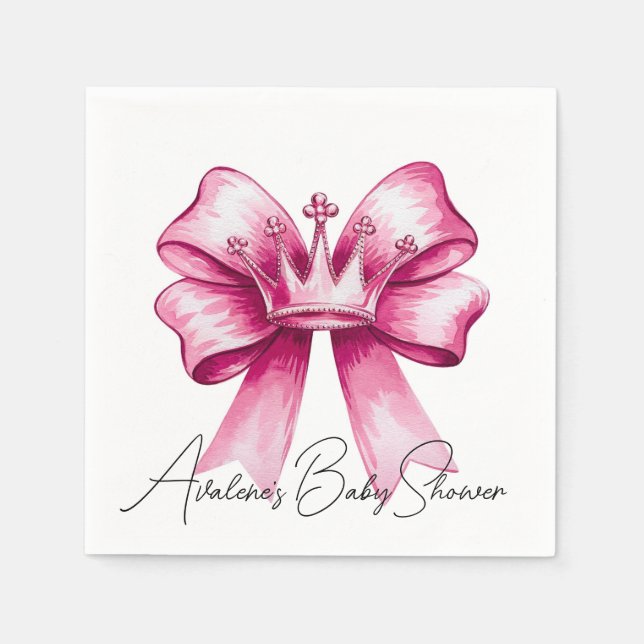 Pink Bow & Crown Baby Dusche Feier Serviette (Vorderseite)