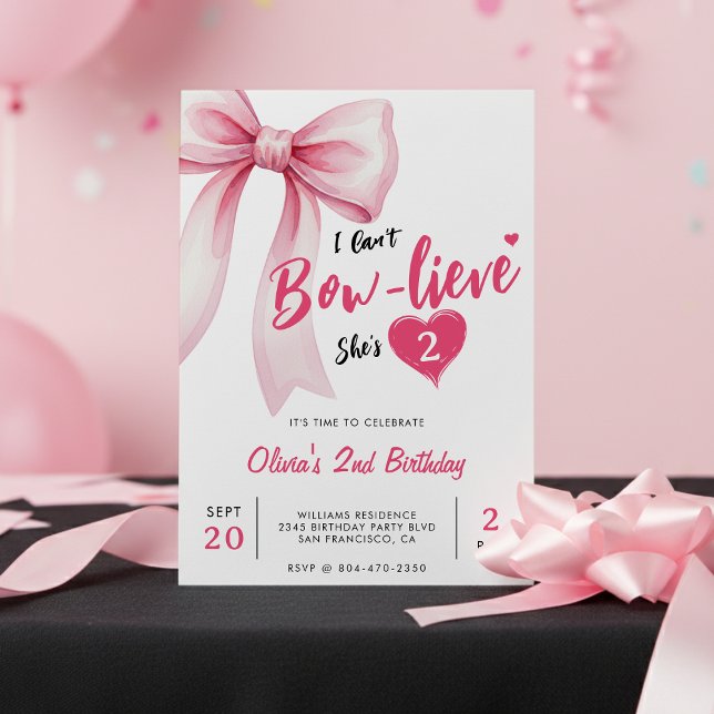 Pink Bow Cute Girls Birthday Party Einladung (Pink Bow Cute Girls Birthday Party Invitation
)