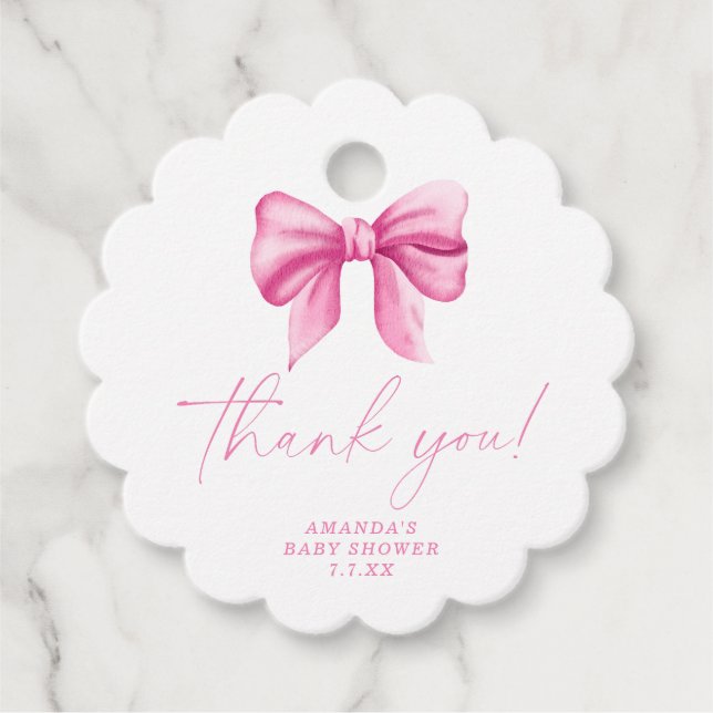 Pink Bow Danke Karte Geschenkanhänger (Vorderseite)