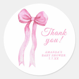 Pink Bow Danke Karte Runder Aufkleber