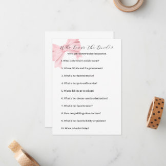 Pink Bow, der das Bride Game kennt - Brautparty Mitteilungskarte