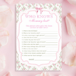 Pink Bow, der Mommy Best Baby Shower Game kennt