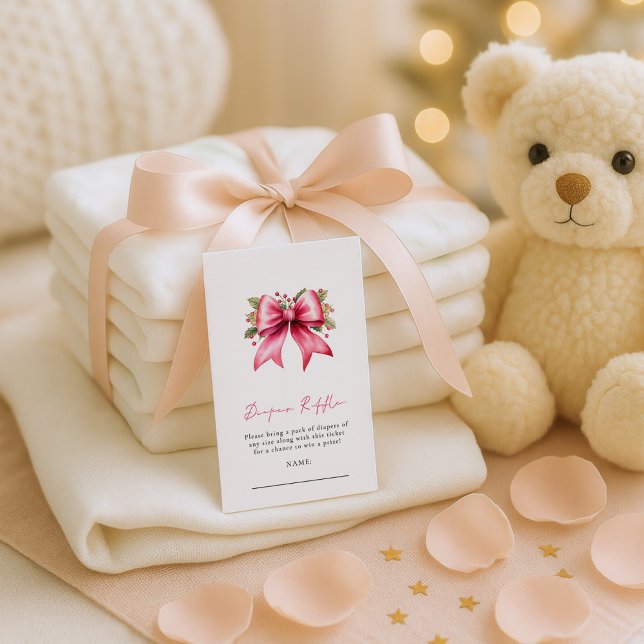 Pink Bow Diaper Raffle Weihnachtsdusche Begleitkarte (Von Creator hochgeladen)
