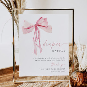 Pink Bow Diaper Raffles Sign Coquette Girl Blush Poster