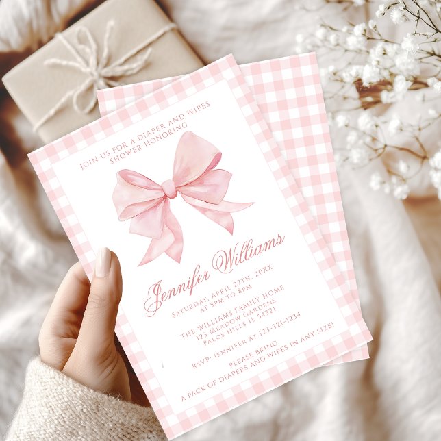 Pink Bow Diaper und Wipes Baby Girl Dusche Einladung (Von Creator hochgeladen)