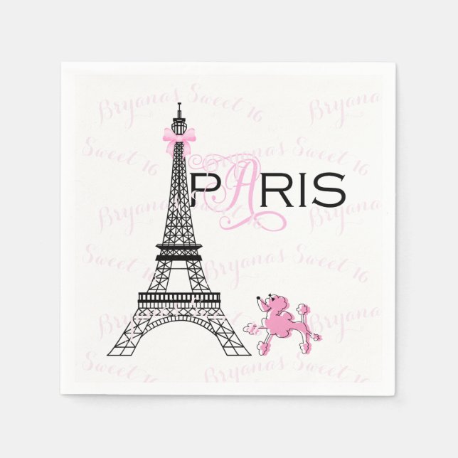 Pink Bow Eiffel Tower Paris France Poodle Party Serviette (Vorderseite)