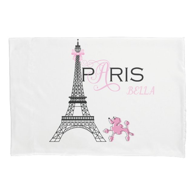 Pink Bow Eiffel Tower Paris Frankreich Poodle Chic Kissenbezug (Vorderseite)