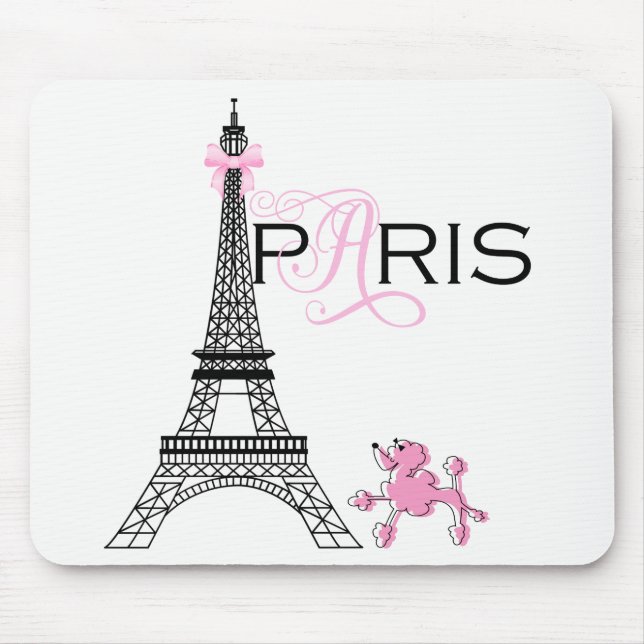 Pink Bow Eiffel Tower Paris Frankreich Poodle Chic Mousepad (Vorne)