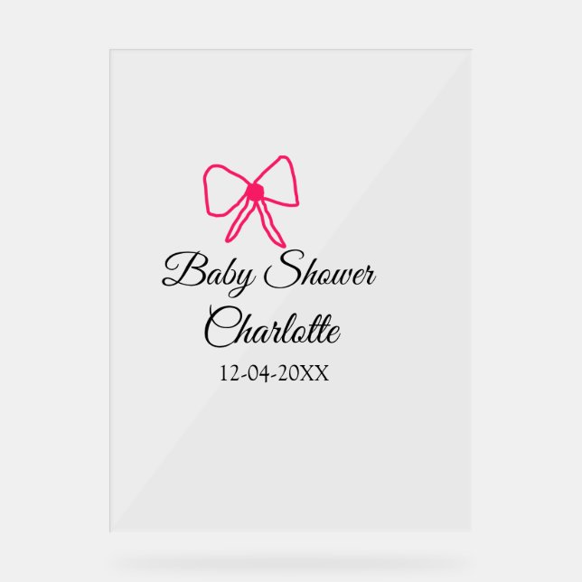 PINK BOW EINFACHE BABY DUSCHE HINZUFÜGEN NAME DATU ACRYLSCHILD (Vorderseite)