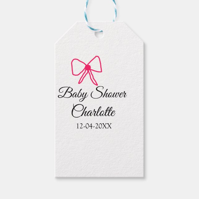 PINK BOW EINFACHE BABY DUSCHE HINZUFÜGEN NAME DATU GESCHENKANHÄNGER (Vorderseite)
