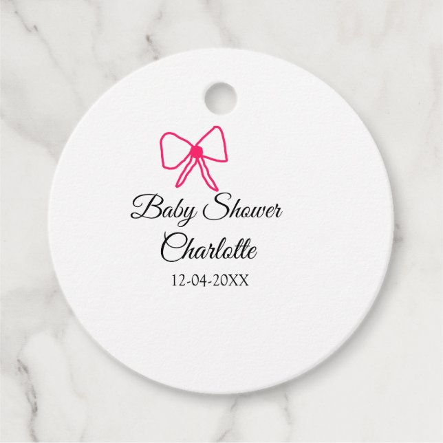 PINK BOW EINFACHE BABY DUSCHE HINZUFÜGEN NAME DATU GESCHENKANHÄNGER (Vorderseite)