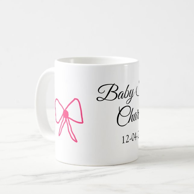 PINK BOW EINFACHE BABY DUSCHE HINZUFÜGEN NAME DATU KAFFEETASSE (Vorderseite Links)