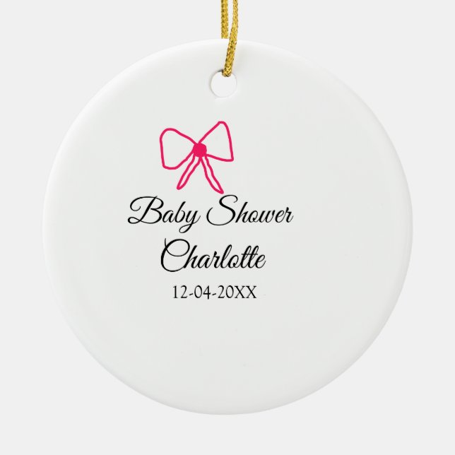 PINK BOW EINFACHE BABY DUSCHE HINZUFÜGEN NAME DATU KERAMIK ORNAMENT (Vorne)