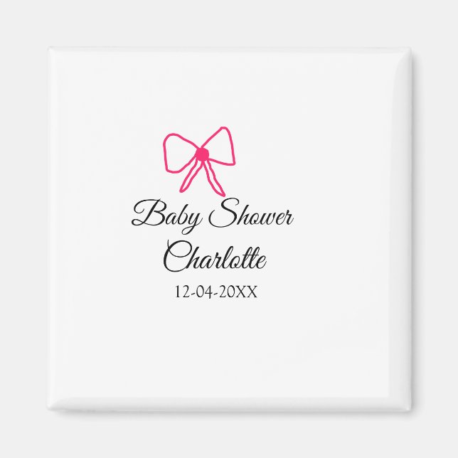 PINK BOW EINFACHE BABY DUSCHE HINZUFÜGEN NAME DATU MAGNET (Vorne)