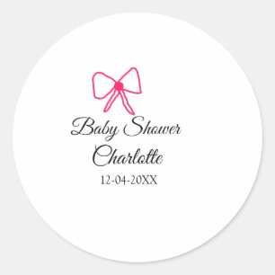 PINK BOW EINFACHE BABY DUSCHE HINZUFÜGEN NAME DATU RUNDER AUFKLEBER