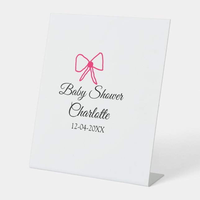 PINK BOW EINFACHE BABY DUSCHE HINZUFÜGEN NAME DATU SOCKELSCHILD (Vorderseite)