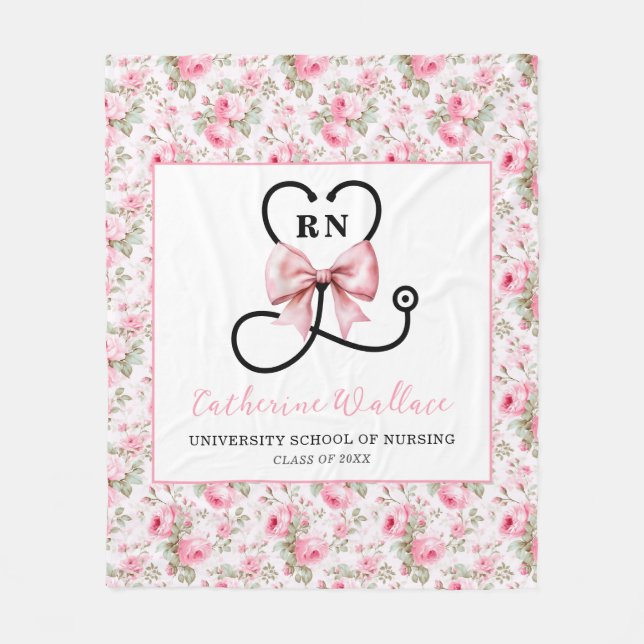Pink Bow Eingetragener Nurse-Abschluss Fleecedecke (Vorderseite)