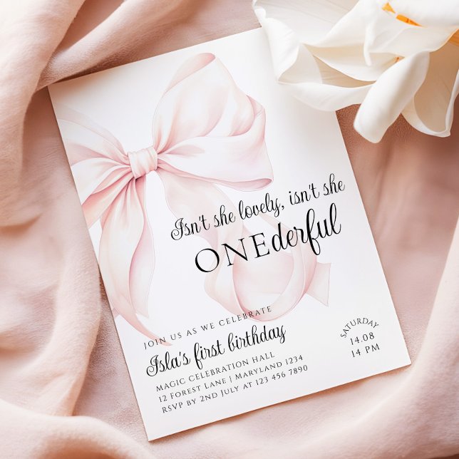 Pink Bow Einladung zum ersten Geburtstag (Von Creator hochgeladen)
