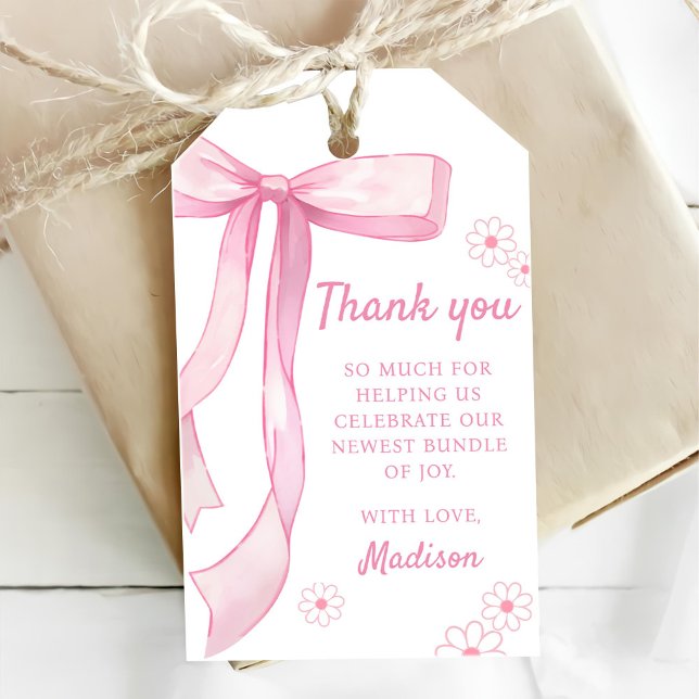 Pink Bow Elegant 1. Geburtstag Geschenkanhänger (Von Creator hochgeladen)