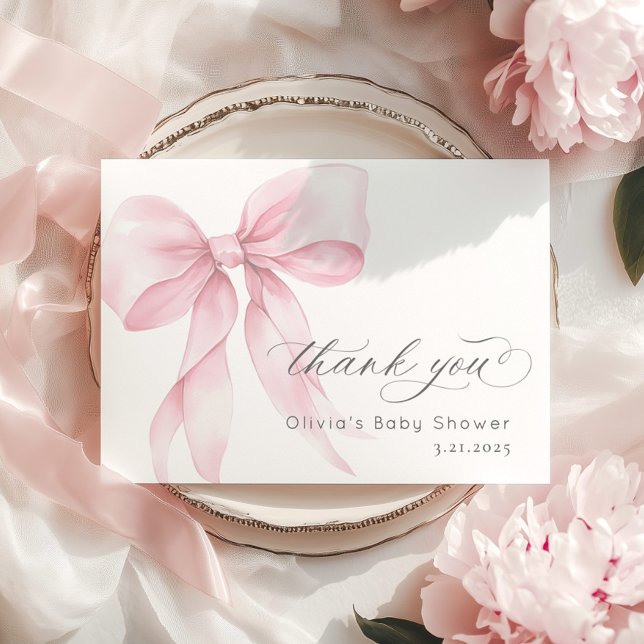 Pink Bow Elegant Baby Girl Douche Carte de remerci (Créateur téléchargé)