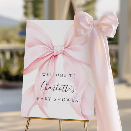 Pink Bow Elegant Baby Shower Welcome Sign