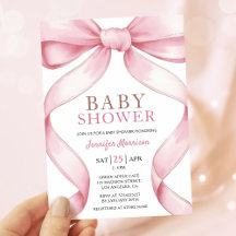 Pink Bow Elegant Girl Baby Dusche Einladung