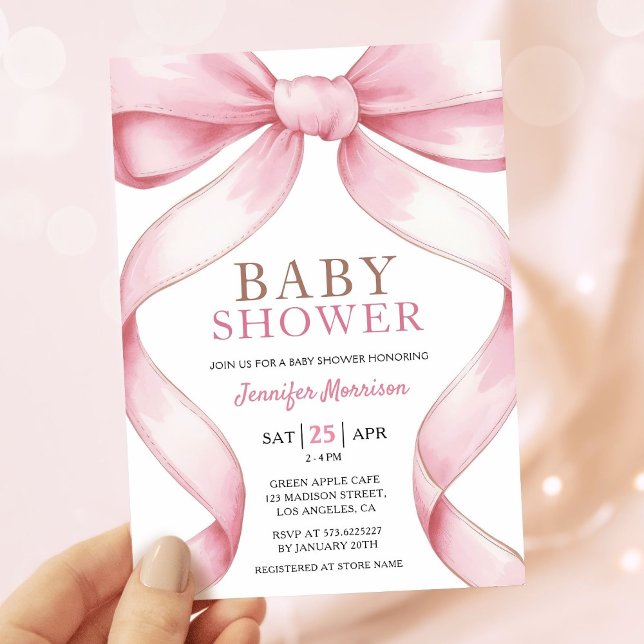 Pink Bow Elegant Girl Baby Dusche Einladung (Von Creator hochgeladen)