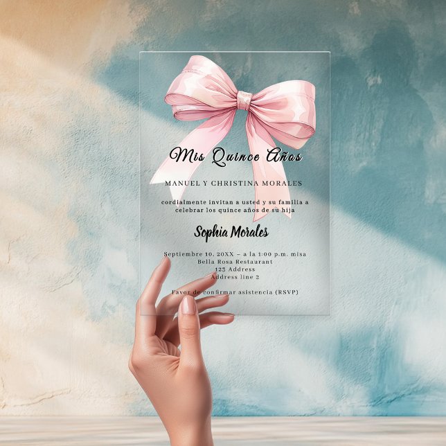 Pink bow elegant Quinceanera luxury clear Acryleinladungen (Von Creator hochgeladen)