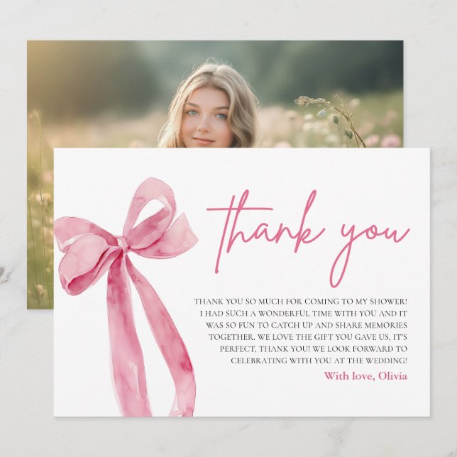 Pink Bow Elle noue le noeud Carte de remerciements (Devant / Derrière)