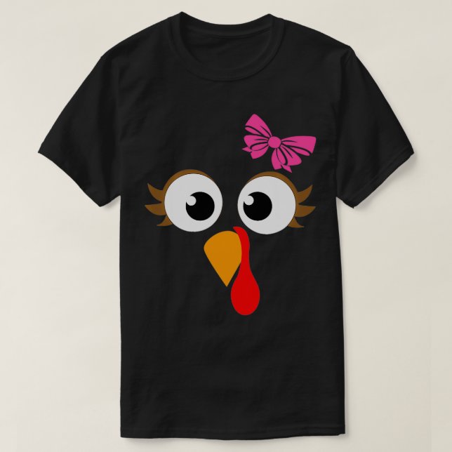 Pink Bow Erntedank Türkei Gesicht Mädchen T-Shirt (Design vorne)
