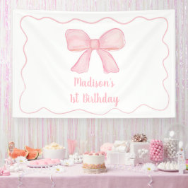 Pink Bow Erster Geburtstag Banner