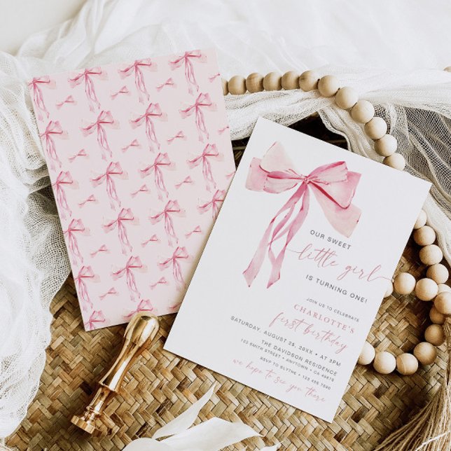 Pink Bow Erstgeburt Einladung Girl Coquette (Von Creator hochgeladen)